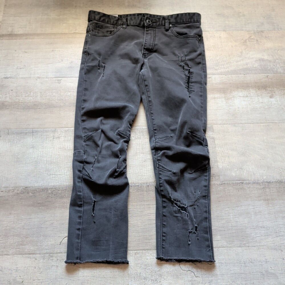 ​Smoke Rise Men's Black Distressed Slim Fit Jeans Size 34x32 Raw Hem
